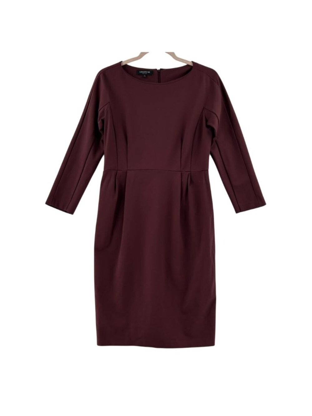 Lafayette 148 New York Sheat Dress Women's Small Burgundy 3/4 Sleeve Boat Neck